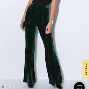 Rossi Forest Green Velvet Flare Pants NWOT
